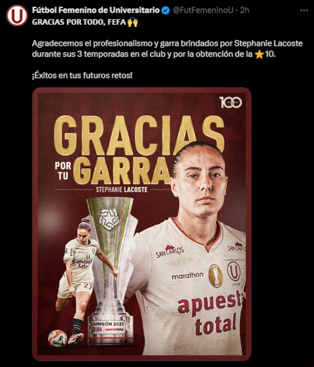 Universitario se despidió de 'Fefa' Lacoste. (Captura)